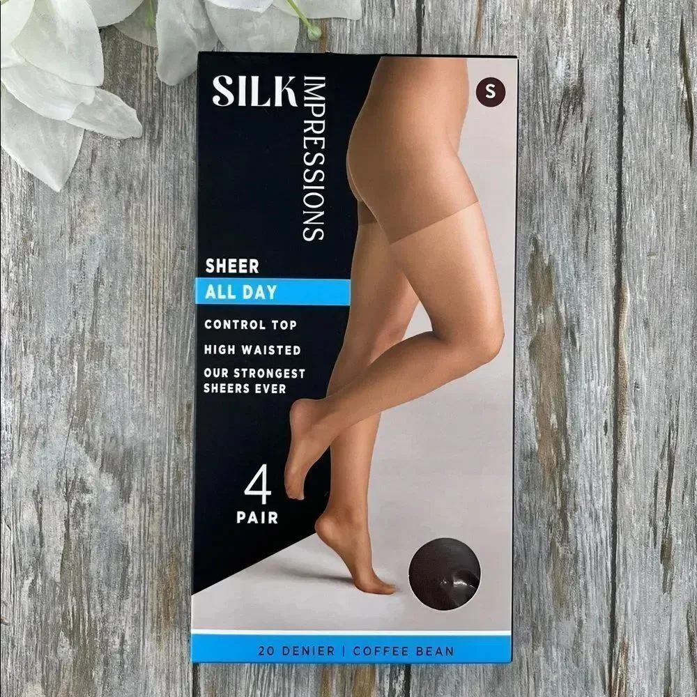 Silk Impressions 20 Denier Sheer Tights and Control Top Pantyhose 4-Pack Size S